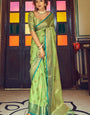Trendy Pista Soft Banarasi Silk Saree With Majesty Blouse Piece