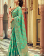 Nectarous Sea Green Soft Banarasi Silk Saree With Fancifull Blouse Piece