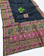 Incredible Black Nylon Dola Pashmina Saree With Pleasant Blouse Piece