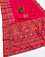 Super classy Dark Pink Nylon Dola Pashmina Saree With Panoply Blouse Piece
