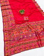Vibrant Red Nylon Dola Pashmina Saree With Surpassing Blouse Piece