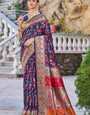 Winsome Navy Blue Pashmina saree With Snazzy Blouse Piece