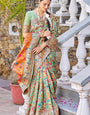 Inimitable Pista Pashmina saree With Efflorescence Blouse Piece