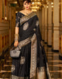 Lassitude Black Pure Zari Weaving Banarasi Silk Saree With Pleasurable Blouse Piece