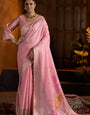 Eloquence Baby Pink Cotton Silk Saree With Precious Blouse Piece