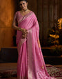 Elaborate Dark Pink Cotton Silk Saree With Demure Blouse Piece