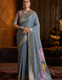 Energetic Grey Cotton Silk Saree With Scintillating Blouse Piece