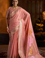 Adoring Peach Cotton Silk Saree With Artistic Blouse Piece