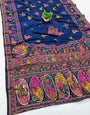 Most Stunning Navy Blue Nylon Dola Pashmina Saree With Sumptuous Blouse Piece