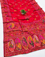 Amazing Red Nylon Dola Pashmina Saree With Appealing Blouse Piece