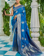 Incomparable Blue Pure Banarasi Silk Saree With Gorgeous Blouse Piece