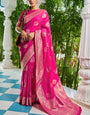 Profuse Dark Pink Pure Banarasi Silk Saree With Unequalled Blouse Piece