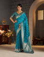 Entrancing Firozi Banarasi Silk Saree With Mellifluous Blouse Piece
