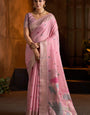 Pretty Baby Pink Cotton Silk Saree With Wonderful Blouse Piece