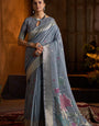 Resplendent Grey Cotton Silk Saree With Ethereal Blouse Piece