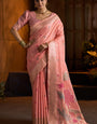 Delectable Peach Cotton Silk Saree With Piquant Blouse Piece