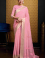 Entrancing Pink Cotton Silk Saree With Winsome Blouse Piece