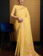Winsome Yellow Cotton Silk Saree With Nectarous Blouse Piece