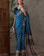 Exceptional Rama Ajrakh Printed Semi Modal Silk Saree With Desultory Blouse Piece