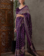 Scintillating Purple Ajrakh Printed Semi Modal Silk Saree With Delectable Blouse Piece
