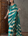 Demanding Rama Ajrakh Printed Semi Modal Silk Saree With Traditional Blouse Piece