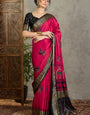 Sensational Dark Pink Ajrakh Printed Semi Modal Silk Saree With Splendorous Blouse Piece