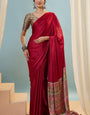 Inimitable Red Ajrakh Printed Semi Modal Silk Saree With Chatoyant Blouse Piece
