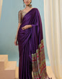 Serendipity Purple Ajrakh Printed Semi Modal Silk Saree With Preferable Blouse Piece