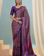 Proficient Purple Ajrakh Printed Semi Modal Silk Saree With Evanescent Blouse Piece