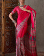 Wonderful Dark Pink Ajrakh Printed Semi Modal Silk Saree With Moiety Blouse Piece