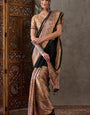 Comely Black Ajrakh Printed Semi Modal Silk Saree With Artistic Blouse Piece