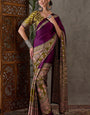 Flamboyant Purple Ajrakh Printed Semi Modal Silk Saree With Admirable Blouse Piece