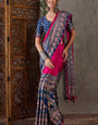Flameboyant Dark Pink Ajrakh Printed Semi Modal Silk Saree With Smart Blouse Piece
