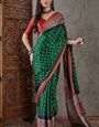 Tantalizing Dark Green Ajrakh Printed Semi Modal Silk Saree With Amazing Blouse Piece