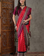Amiable Red Ajrakh Printed Semi Modal Silk Saree With Zephyr Blouse Piece