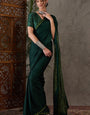 Jubilant Dark Green Ajrakh Printed Semi Modal Silk Saree With Ethereal Blouse Piece