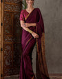 Enigmatic Wine Ajrakh Printed Semi Modal Silk Saree With Assemblage Blouse Piece