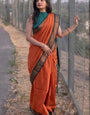 Woebegone Orange Soft Silk Saree With Nectarous Blouse Piece