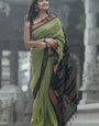 Vestigial Pista Soft Silk Saree With Ravishing Blouse Piece