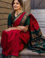Susurrous Red Soft Silk Saree With Opulent Blouse Piece