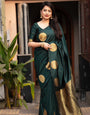Murmurous Dark Green Soft Silk Saree With Mesmeric Blouse Piece