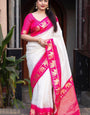 Cynosure Off White Soft Silk Saree With Prominent Blouse Piece