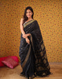 Zephyr Black Soft Silk Saree With Classic Blouse Piece