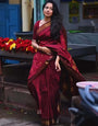 Desultory Maroon Soft Silk Saree With Glorious Blouse Piece