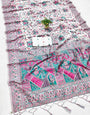 Luminous Off White Pashmina Saree With Imbrication Blouse Piece