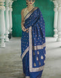 Aplomb Blue Linen Silk Saree With Jazzy Blouse Piece