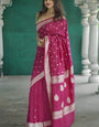Gratifying Dark Pink Linen Silk Saree With Admirable Blouse Piece