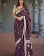 Ravishing Wine Linen Silk Saree With Majestic Blouse Piece