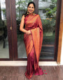 Piquant Wine Soft Banarasi Silk Saree With Magnificat Blouse Piece
