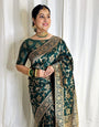Scintilla Dark Green Soft Banarasi Silk Saree With Felicitous Blouse Piece